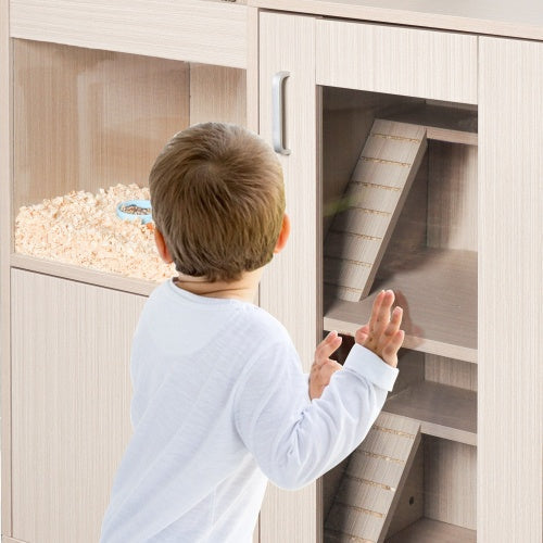 KFX-0052925 4-Tier Wooden Guinea Pig and Hamster Cage with Lockers and Acrylic Windows