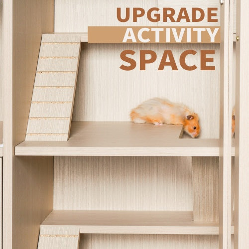 KFX-0052925 4-Tier Wooden Guinea Pig and Hamster Cage with Lockers and Acrylic Windows