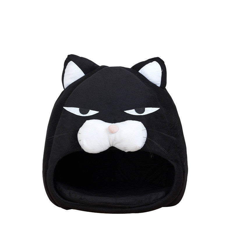 KFX-0055101 Black Cat Cartoon Thermal Nest for Dogs - Soft Cloth Pet Kennel in Medium and Small Sizes
