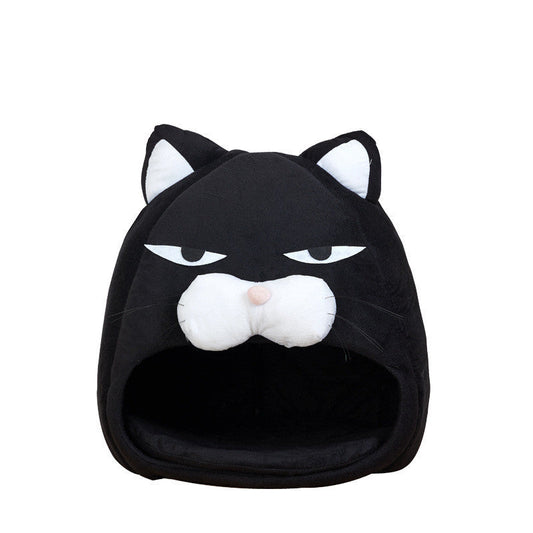 KFX-0055101 Black Cat Cartoon Thermal Nest for Dogs - Soft Cloth Pet Kennel in Medium and Small Sizes