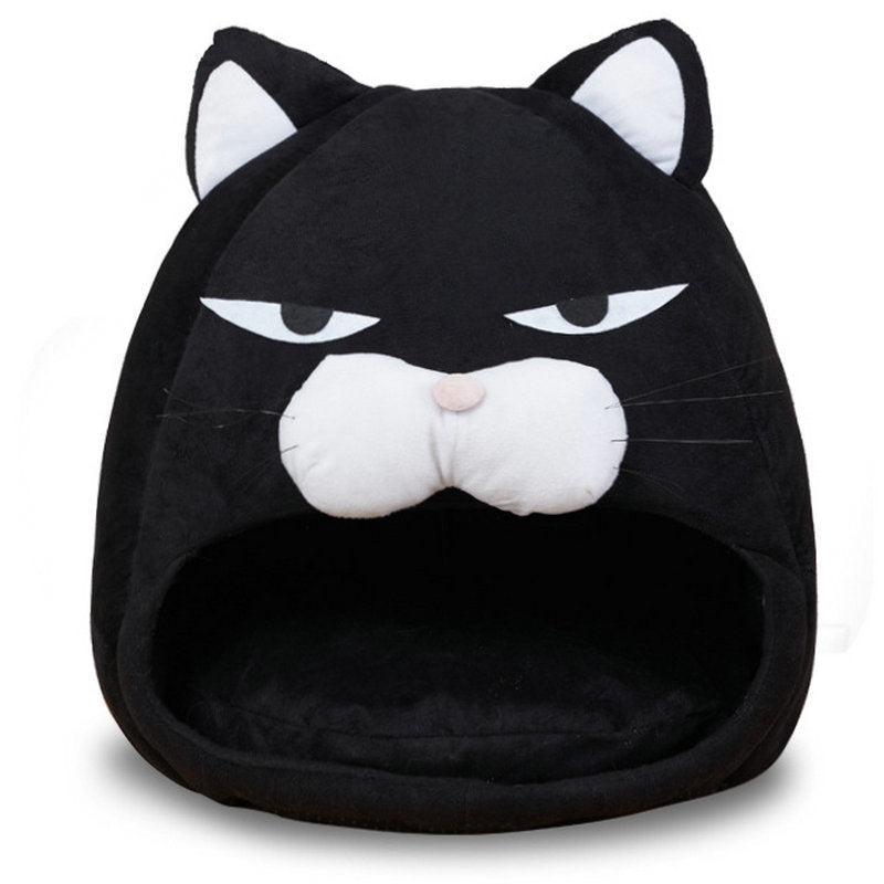 KFX-0055101 Black Cat Cartoon Thermal Nest for Dogs - Soft Cloth Pet Kennel in Medium and Small Sizes
