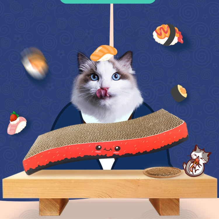 KFX-0055229 Cat Scratching Boards with Random Toy - Onigiri, Sushi, and Salmon Designs