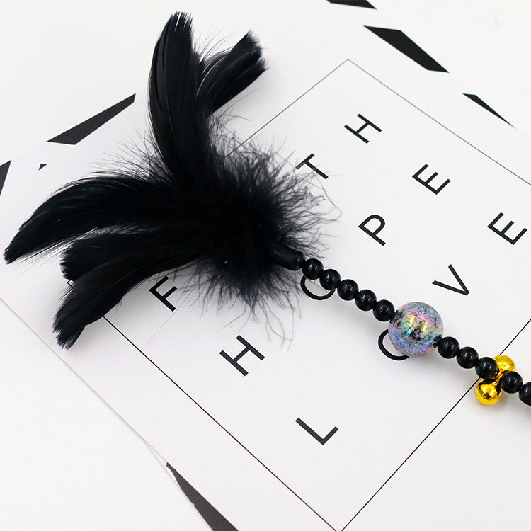 KFX-0055869 Colorful Feather Cat Teaser Wand with Bells - Safe, Eco-Friendly Material, 35cm Long
