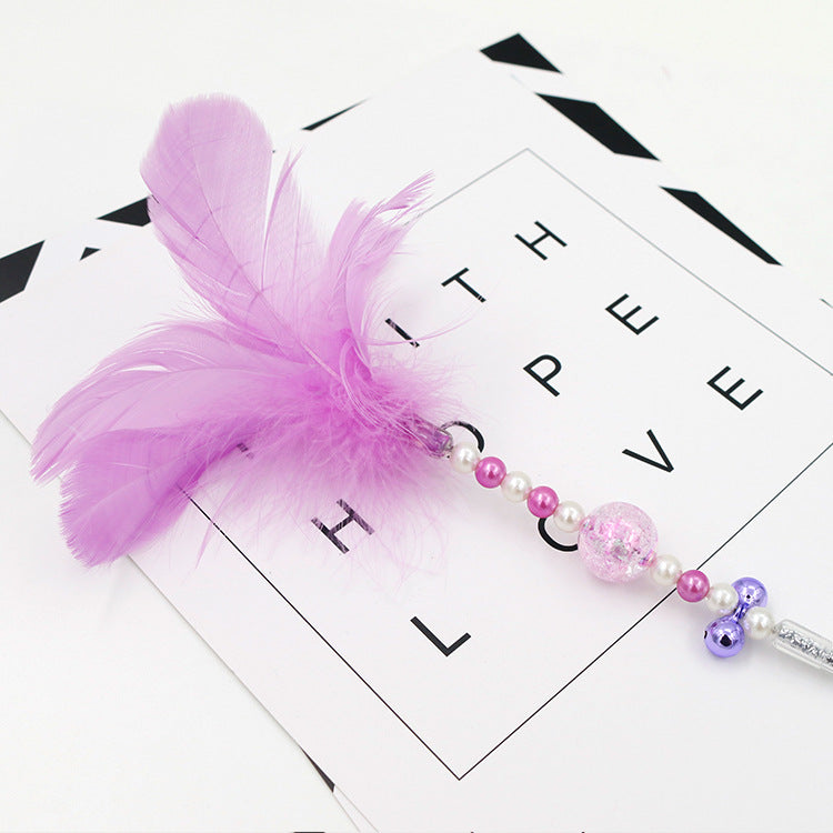 KFX-0055869 Colorful Feather Cat Teaser Wand with Bells - Safe, Eco-Friendly Material, 35cm Long
