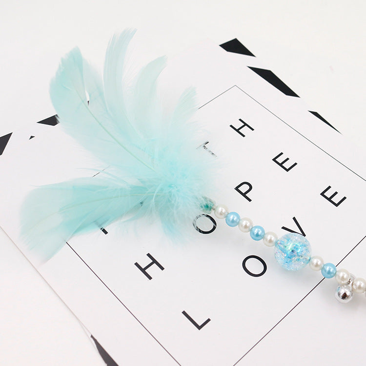 KFX-0055869 Colorful Feather Cat Teaser Wand with Bells - Safe, Eco-Friendly Material, 35cm Long