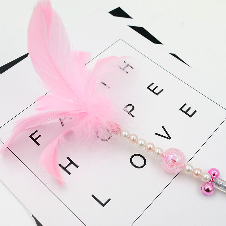 KFX-0055869 Colorful Feather Cat Teaser Wand with Bells - Safe, Eco-Friendly Material, 35cm Long
