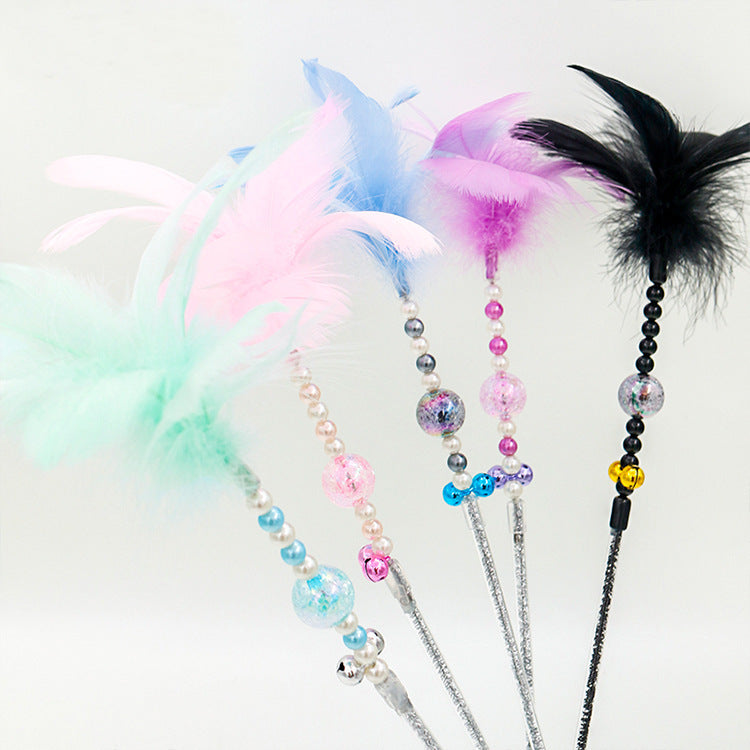 KFX-0055869 Colorful Feather Cat Teaser Wand with Bells - Safe, Eco-Friendly Material, 35cm Long