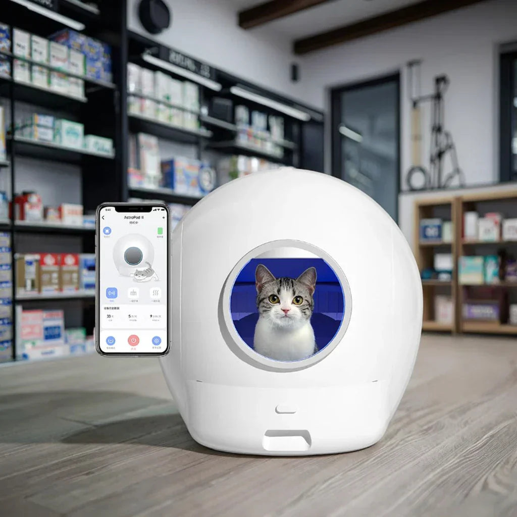KFX-005843 Smart Automatic Cat Litter Box with 65L Capacity, App Control, Easy Clean, and Odor Control