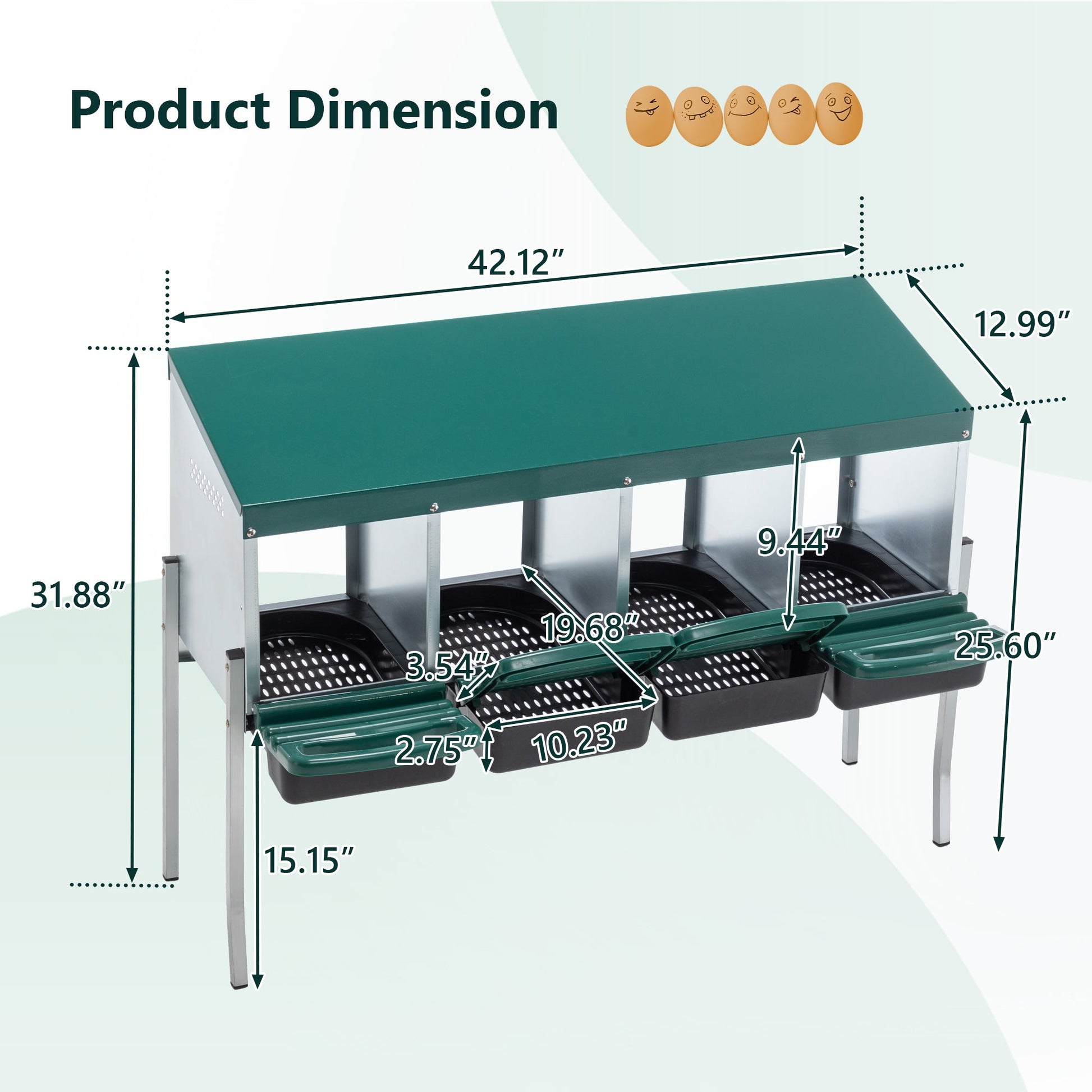 KFX-0058685 4-Hole Chicken Nesting Box with Legs and Cover for Egg Protection