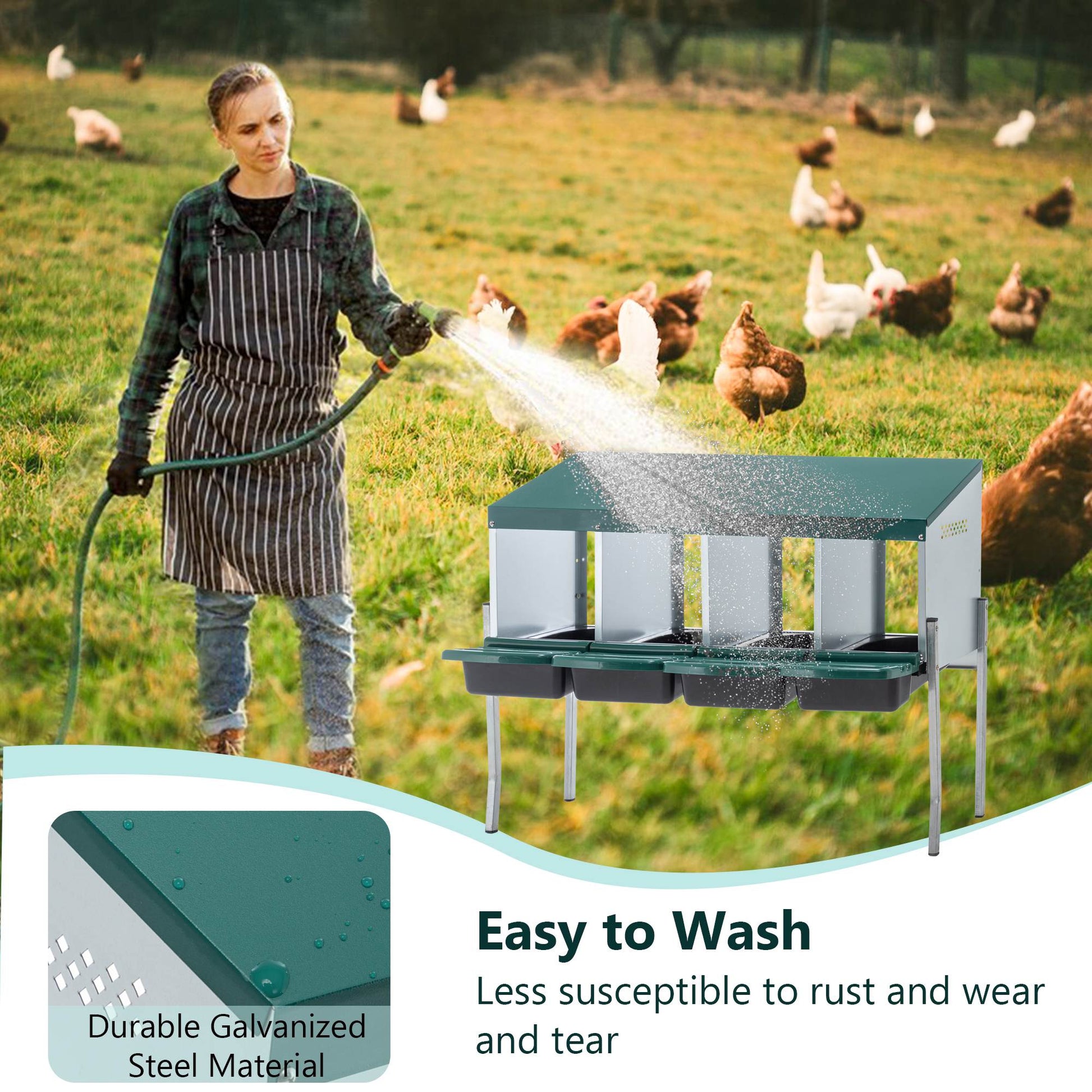KFX-0058685 4-Hole Chicken Nesting Box with Legs and Cover for Egg Protection