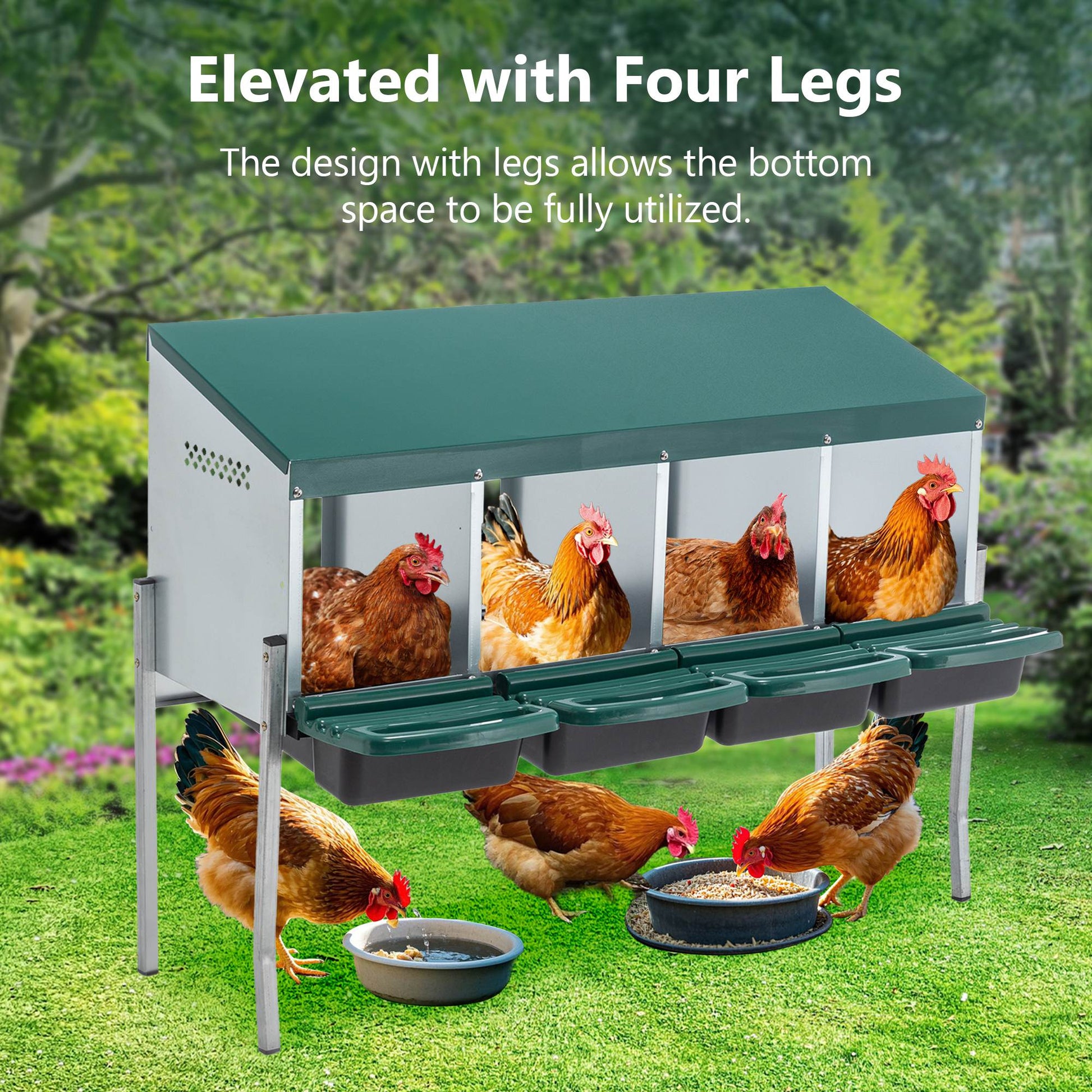 KFX-0058685 4-Hole Chicken Nesting Box with Legs and Cover for Egg Protection