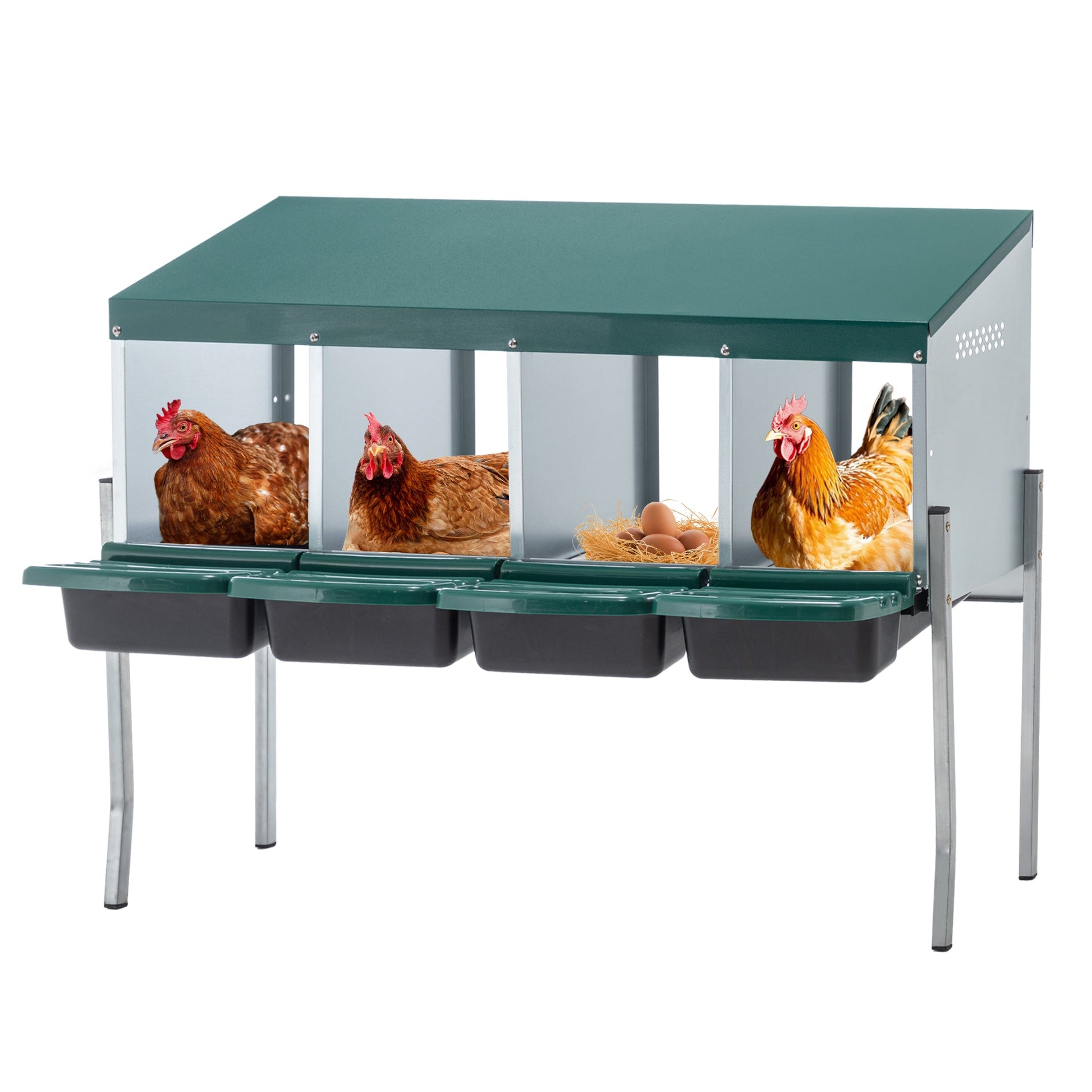 KFX-0058685 4-Hole Chicken Nesting Box with Legs and Cover for Egg Protection