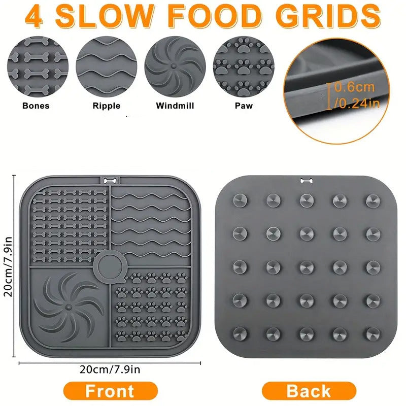 KFX-0060989 Silicone Non-Slip Pet Slow Food Mat with Bottom Suction Cups - Multiple Colors Available