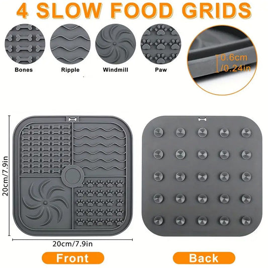 KFX-0060989 Silicone Non-Slip Pet Slow Food Mat with Bottom Suction Cups - Multiple Colors Available