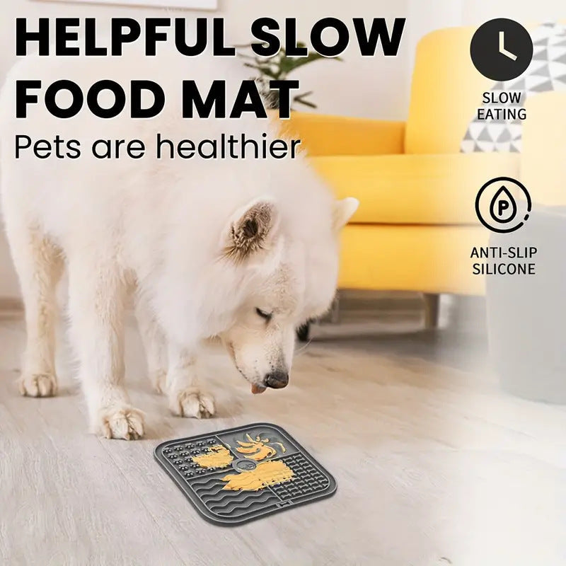 KFX-0060989 Silicone Non-Slip Pet Slow Food Mat with Bottom Suction Cups - Multiple Colors Available