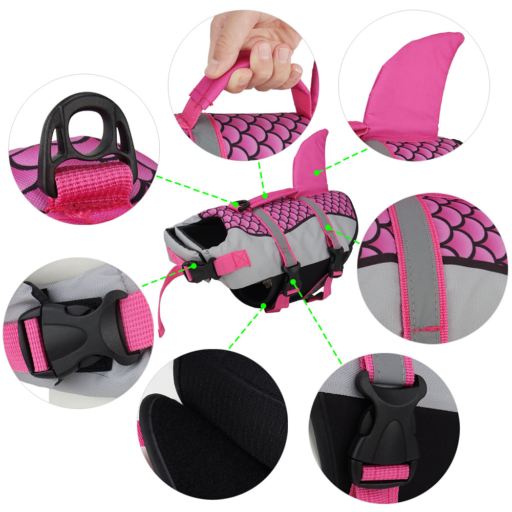 KFX-0064957 High Buoyancy Pet Dog Life Jacket Vest with Handle and Leash Ring - Lightweight and Easy to Use for Swimming