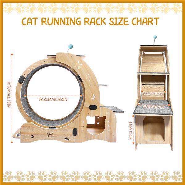 KFX-0066237 Indoor Cat Exercise Wheel - 6-in-1 Sports Device for Active Cats, Heavy-Duty Wood Design, Smooth Silent Operation, Safe for Pets
