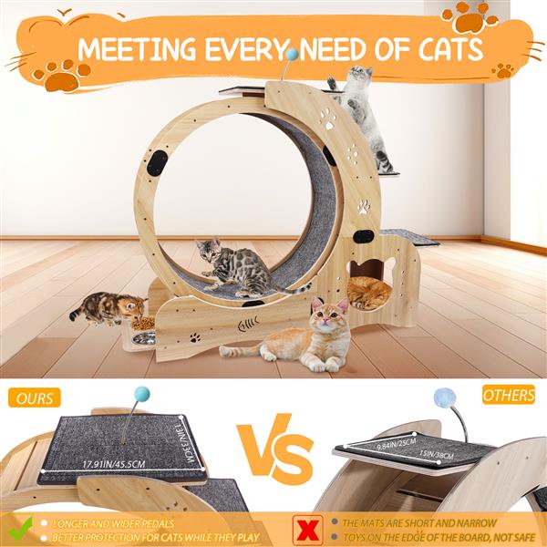 KFX-0066237 Indoor Cat Exercise Wheel - 6-in-1 Sports Device for Active Cats, Heavy-Duty Wood Design, Smooth Silent Operation, Safe for Pets