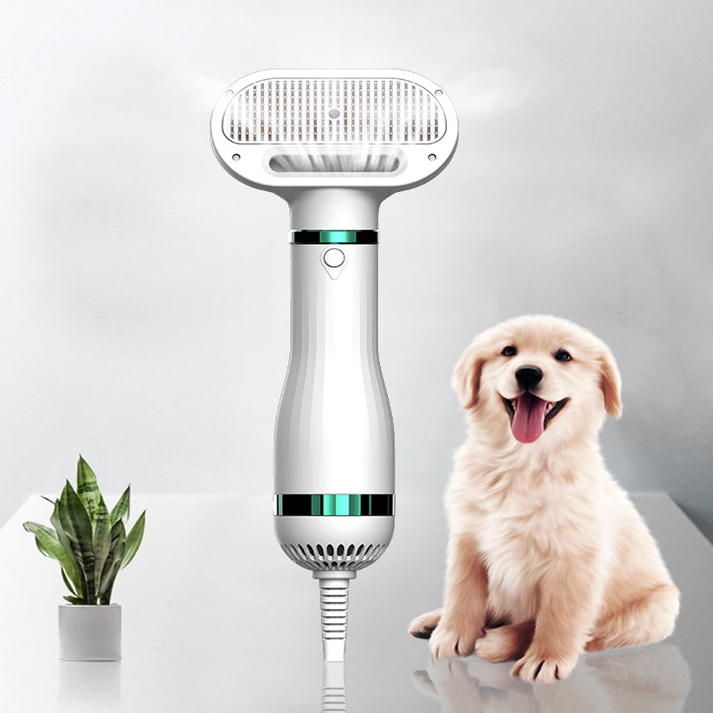 KFX-0066365 Ergonomic Pet Hair Dryer Comb with Stainless Steel Teeth and One-Key Dehairing Function