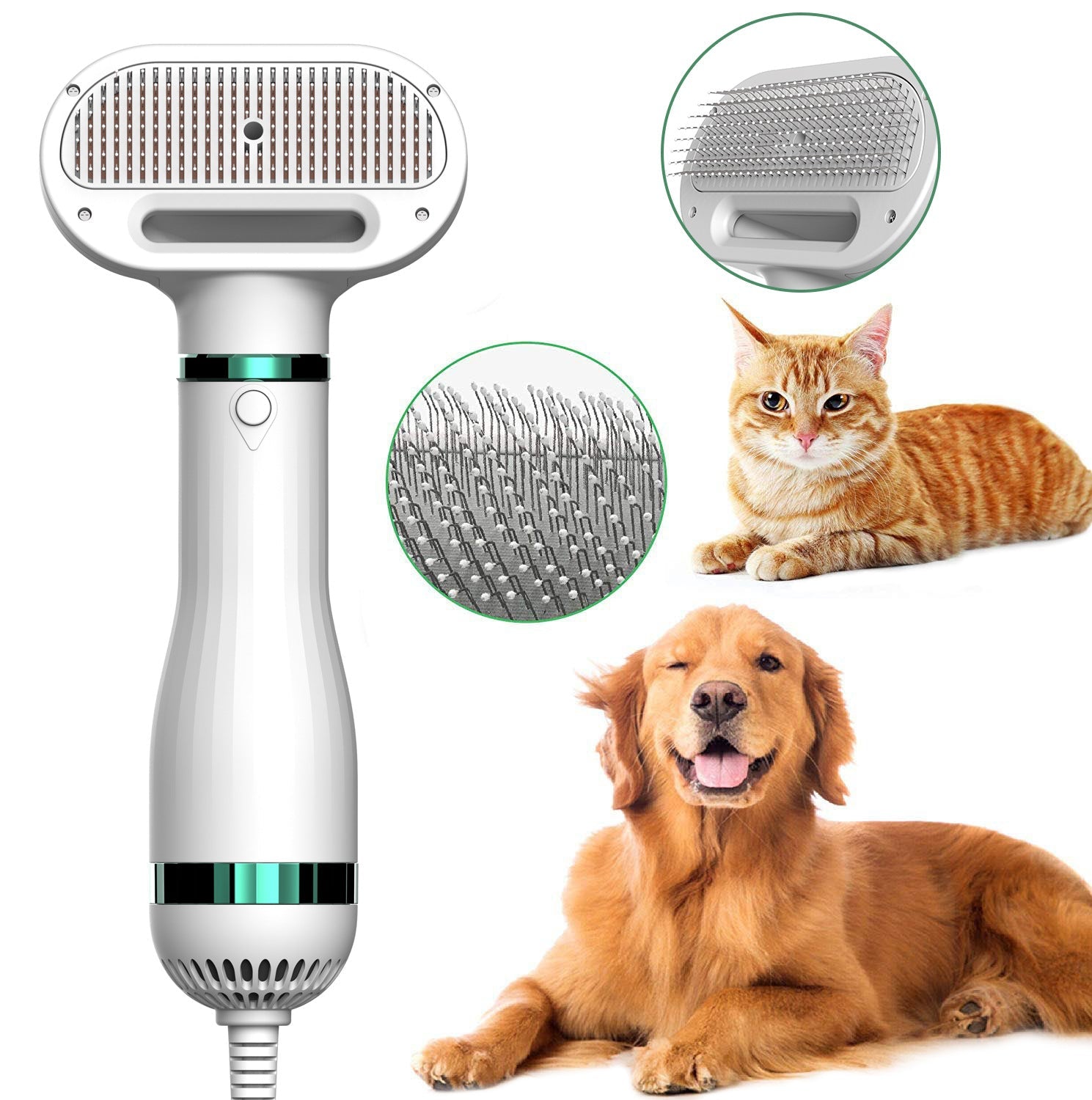 KFX-0066365 Ergonomic Pet Hair Dryer Comb with Stainless Steel Teeth and One-Key Dehairing Function