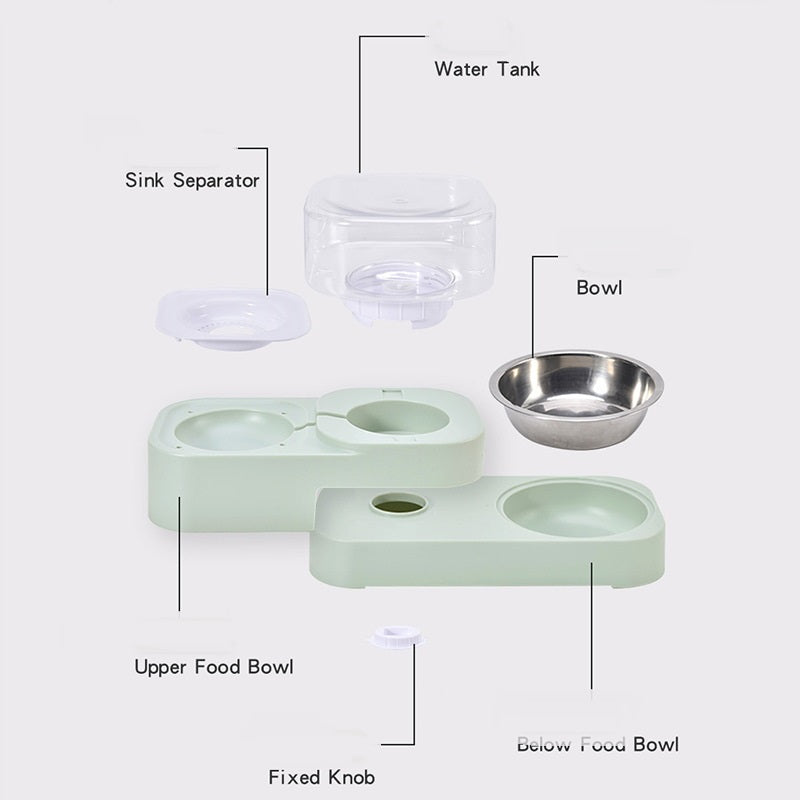 KFX-0066749 Rotating Double Bowl Pet Drinking Station for Cats and Dogs