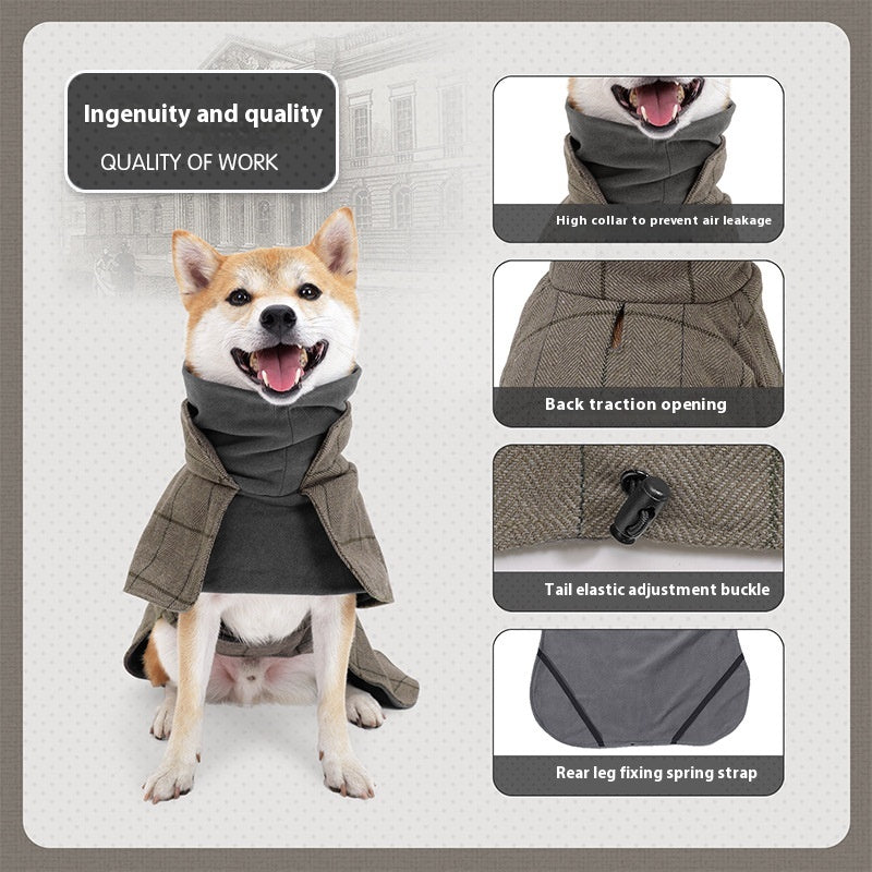 KFX-0067133 Warm Khaki Plaid Dog Suit Cloak Vest - Cold-proof Dog Clothing for All Sizes