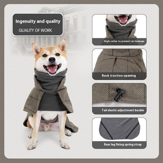 KFX-0067133 Warm Khaki Plaid Dog Suit Cloak Vest - Cold-proof Dog Clothing for All Sizes