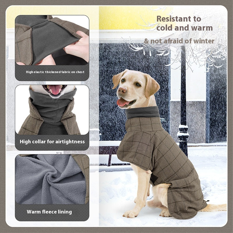 KFX-0067133 Warm Khaki Plaid Dog Suit Cloak Vest - Cold-proof Dog Clothing for All Sizes