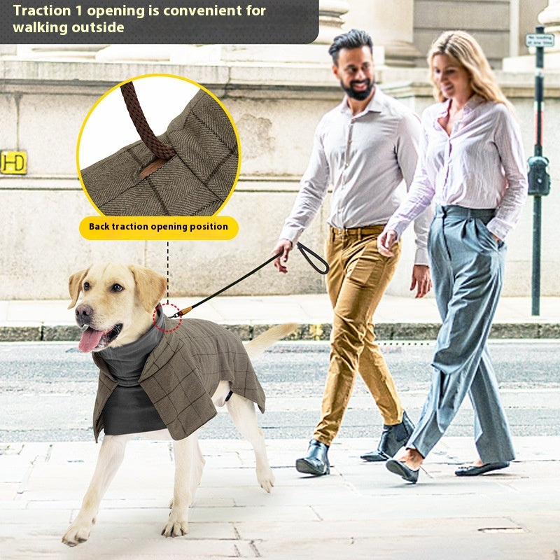 KFX-0067133 Warm Khaki Plaid Dog Suit Cloak Vest - Cold-proof Dog Clothing for All Sizes