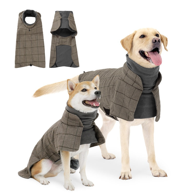 KFX-0067133 Warm Khaki Plaid Dog Suit Cloak Vest - Cold-proof Dog Clothing for All Sizes