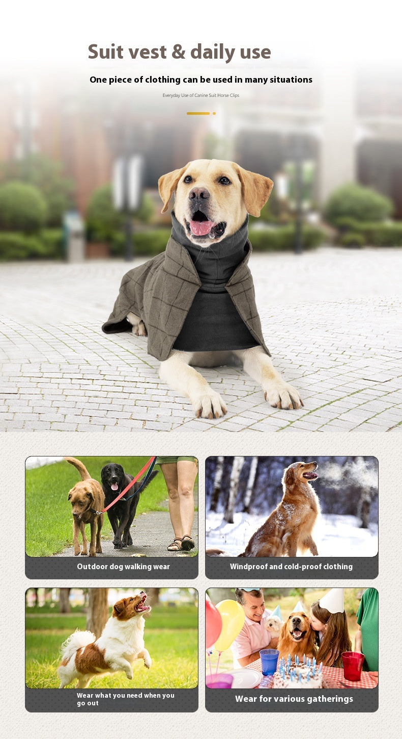 KFX-0067133 Warm Khaki Plaid Dog Suit Cloak Vest - Cold-proof Dog Clothing for All Sizes