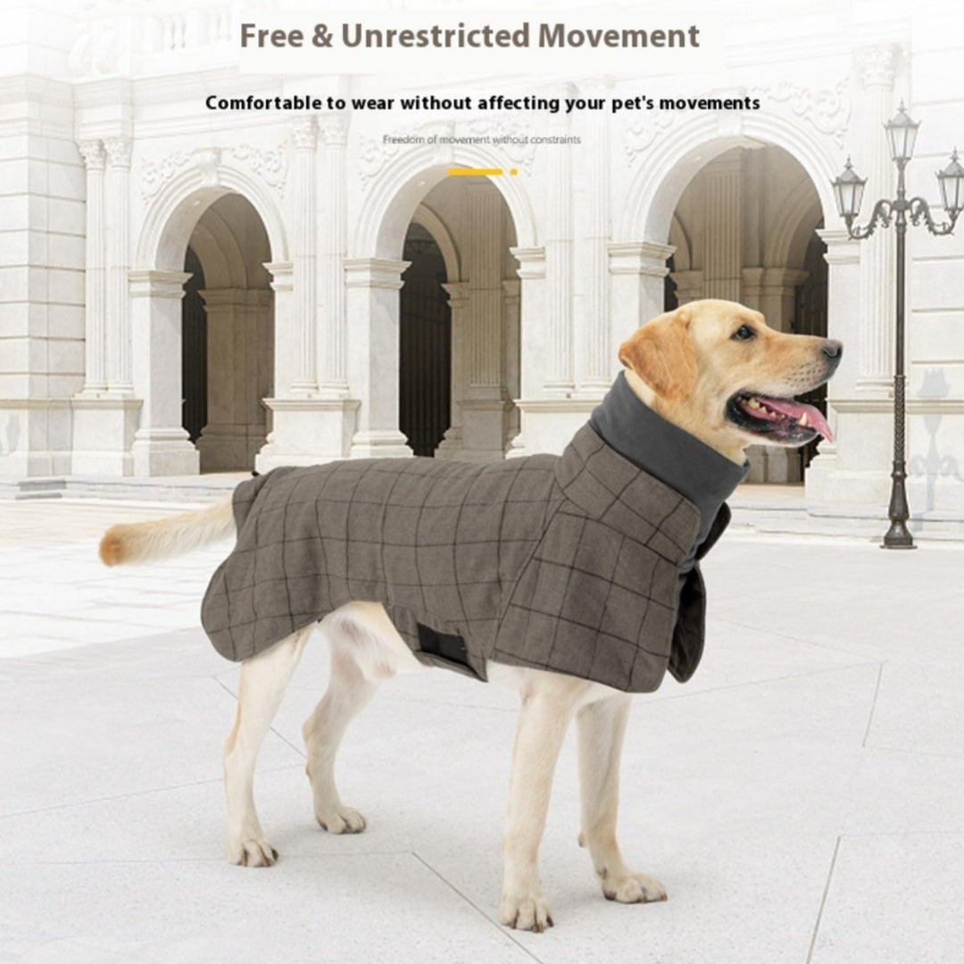 KFX-0067133 Warm Khaki Plaid Dog Suit Cloak Vest - Cold-proof Dog Clothing for All Sizes