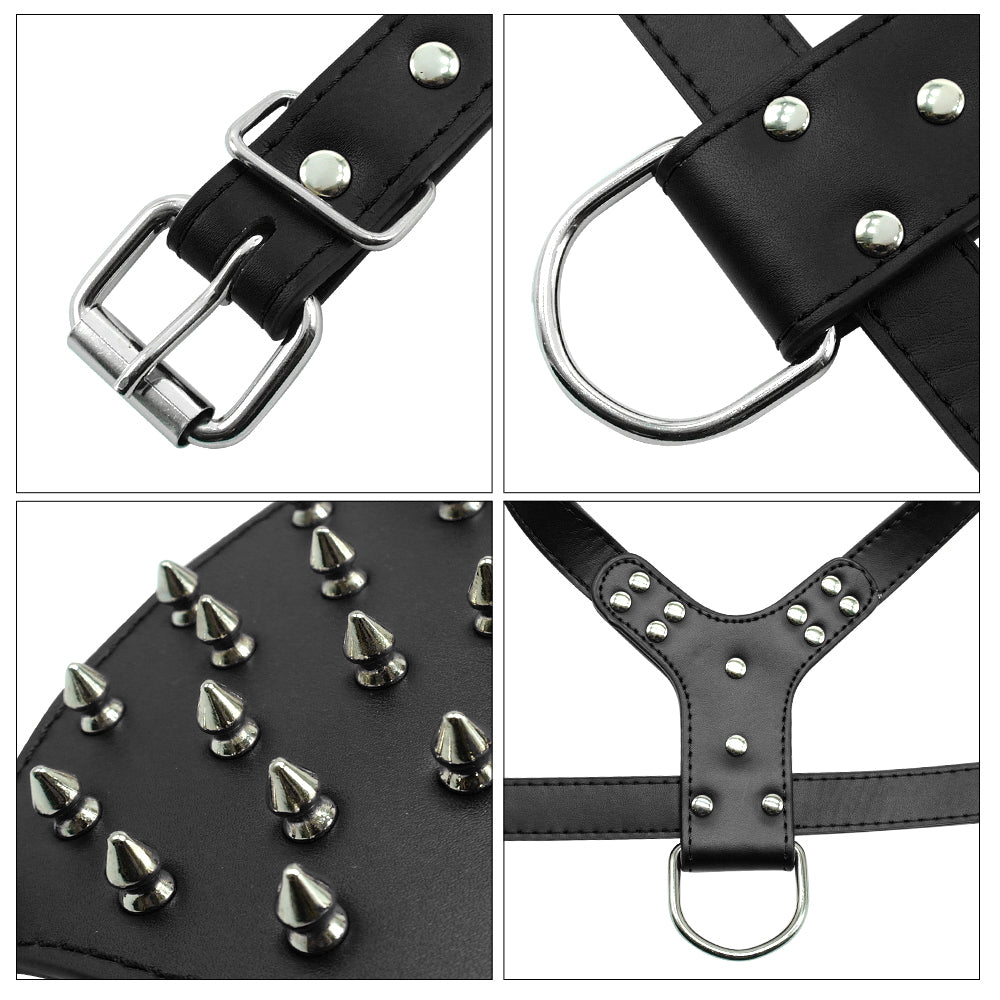KFX-0069821 Punk Style Rivet Chest Strap for Large Dogs – Adjustable Leather Harness in Multiple Colors