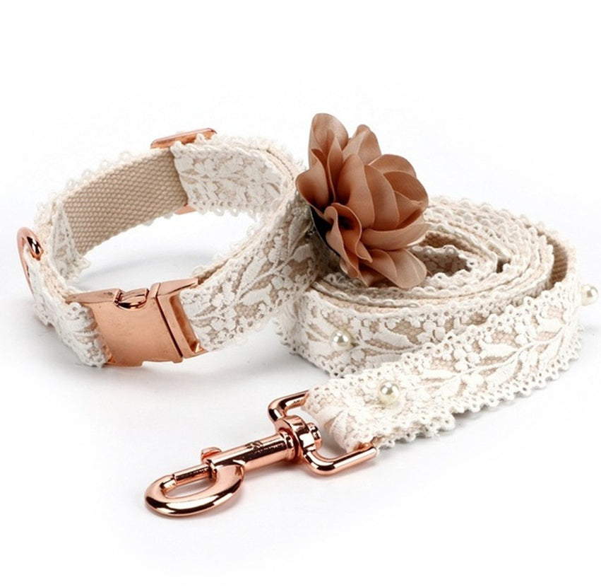KFX-0070333 Lace Flower Design Polyester Dog and Cat Strap - Size M, All Seasons