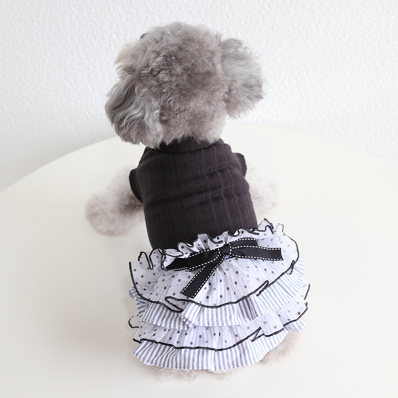 KFX-0071101 Polka Dot Lace Princess Dress for Pets in Taro Purple, Charcoal Black, and Iced Coffee