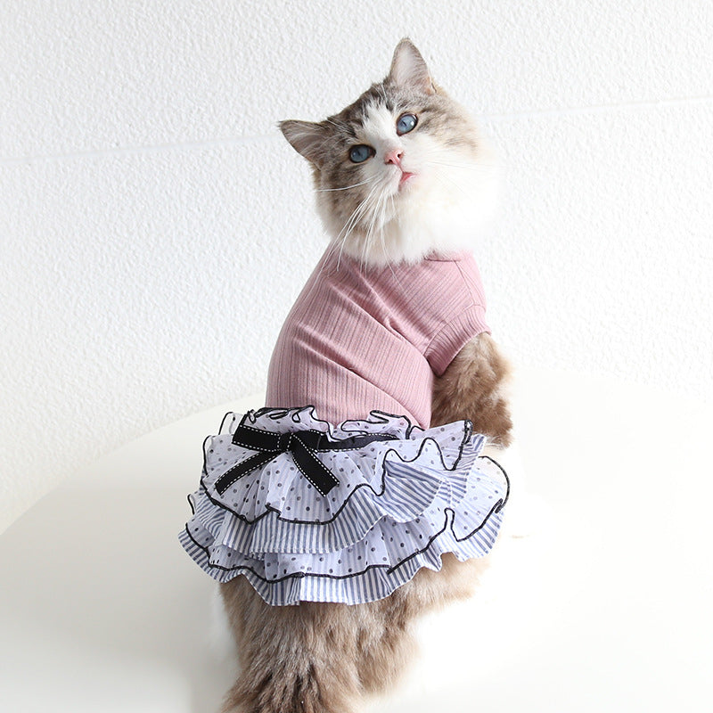 KFX-0071101 Polka Dot Lace Princess Dress for Pets in Taro Purple, Charcoal Black, and Iced Coffee