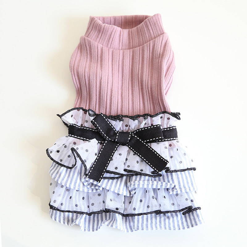 KFX-0071101 Polka Dot Lace Princess Dress for Pets in Taro Purple, Charcoal Black, and Iced Coffee