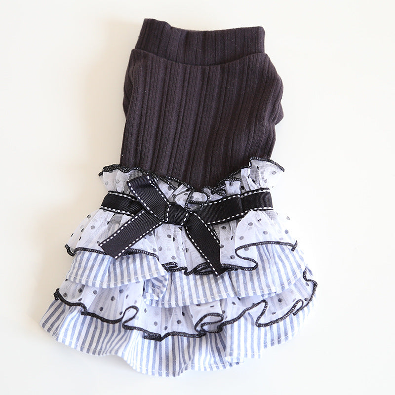 KFX-0071101 Polka Dot Lace Princess Dress for Pets in Taro Purple, Charcoal Black, and Iced Coffee