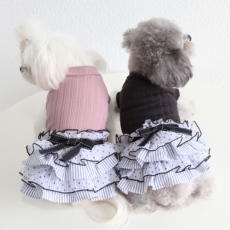 KFX-0071101 Polka Dot Lace Princess Dress for Pets in Taro Purple, Charcoal Black, and Iced Coffee