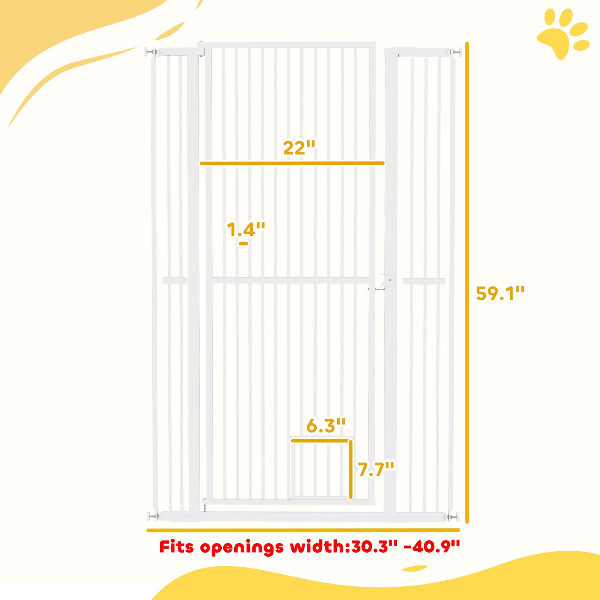KFX-0071997 59" Extra Tall Pet Gate with Cat Door - Adjustable 30"-41" Fit for Doorways and Hallways