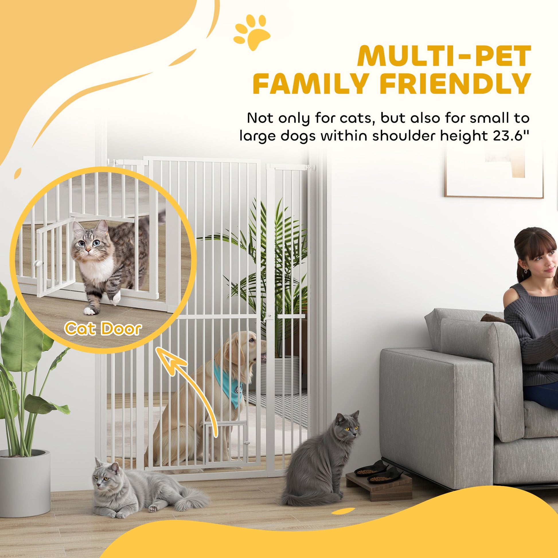 KFX-0071997 59" Extra Tall Pet Gate with Cat Door - Adjustable 30"-41" Fit for Doorways and Hallways