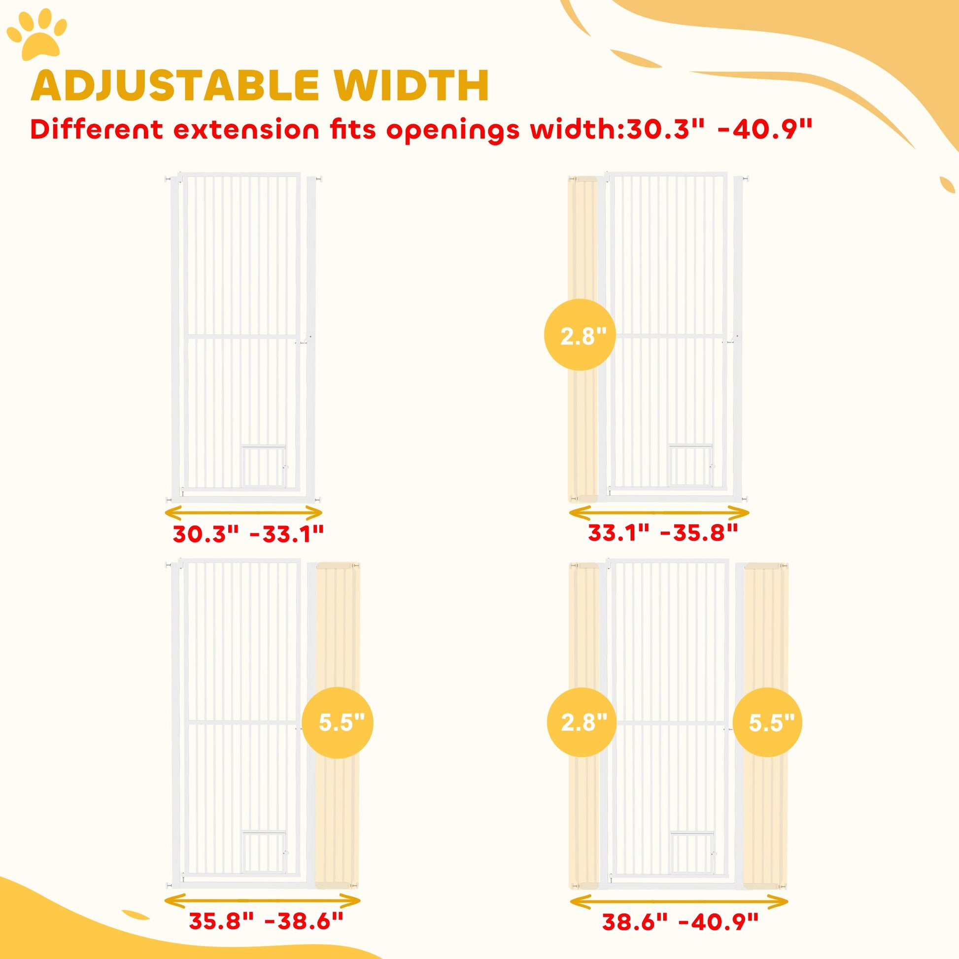 KFX-0071997 59" Extra Tall Pet Gate with Cat Door - Adjustable 30"-41" Fit for Doorways and Hallways