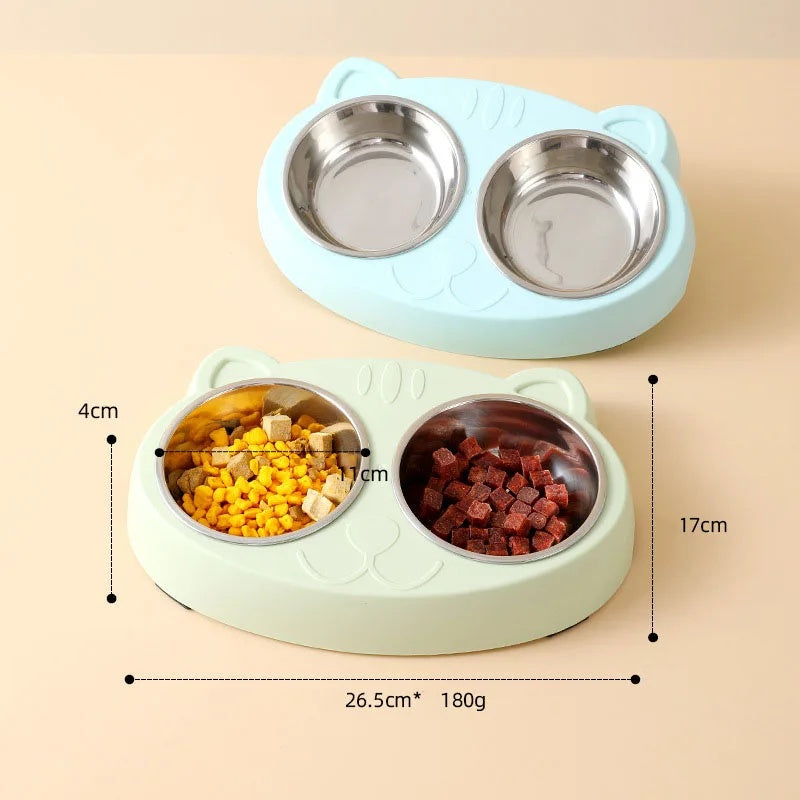 KFX-0073789 Double Pet Feeder Bowl Tray for Cats and Dogs - Plastic Food and Water Dish