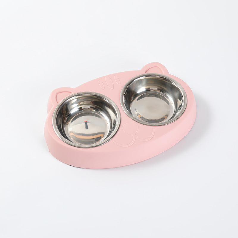 KFX-0073789 Double Pet Feeder Bowl Tray for Cats and Dogs - Plastic Food and Water Dish