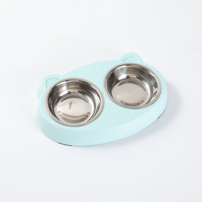 KFX-0073789 Double Pet Feeder Bowl Tray for Cats and Dogs - Plastic Food and Water Dish