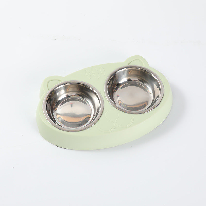 KFX-0073789 Double Pet Feeder Bowl Tray for Cats and Dogs - Plastic Food and Water Dish