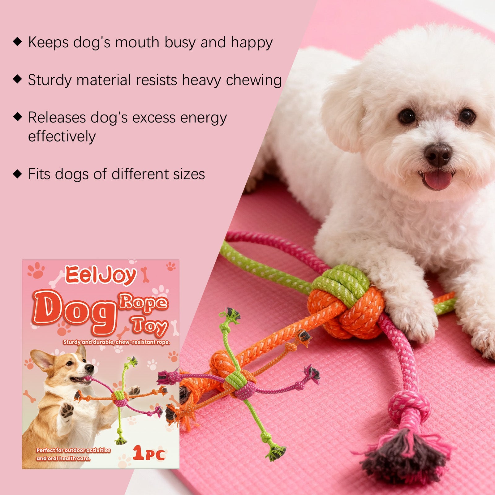 KFX-0074941 Interactive Chew-Resistant Knotted Rope Toy for Dogs, Made from Recycled Cotton