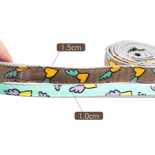 KFX-0075581 Cartoon Love Design Nylon Dog Traction Rope with Chest Strap - Available in Multiple Colors