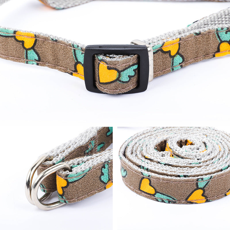 KFX-0075581 Cartoon Love Design Nylon Dog Traction Rope with Chest Strap - Available in Multiple Colors