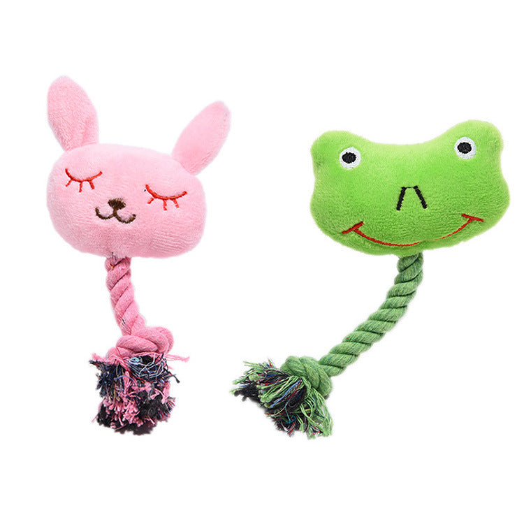 KFX-0075965 Plush Bite-Resistant Vocalization Toy for Pets - Pink Rabbit & Green Frog